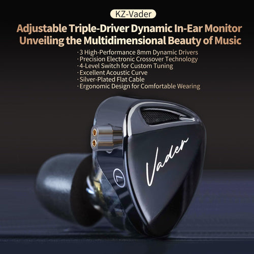 KZ-Vader Triple Dynamic Driver Wired IEM Earphones – 3.5mm Hi-Fi In-Ear Monitors with 4-Level Tuning, Detachable 0.75mm Cable