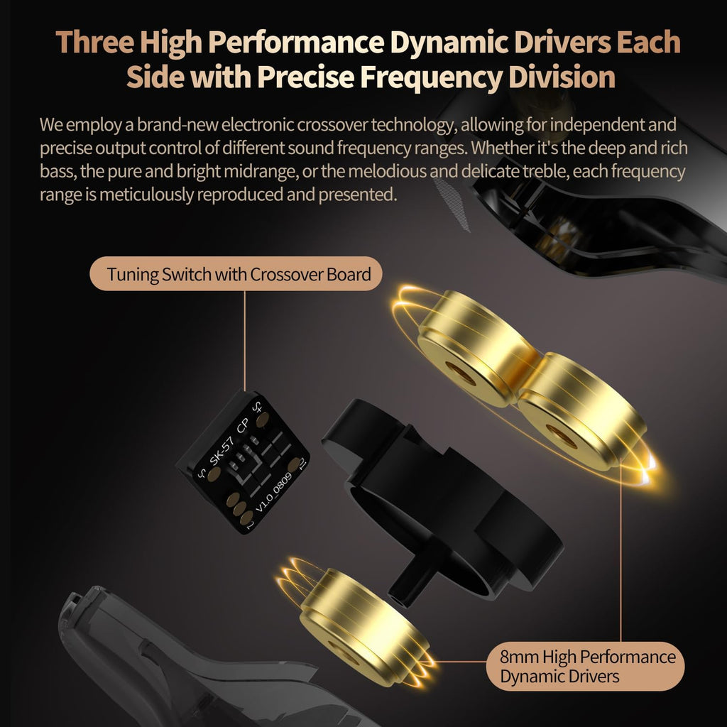 KZ-Vader Triple Dynamic Driver Wired IEM Earphones – 3.5mm Hi-Fi In-Ear Monitors with 4-Level Tuning, Detachable 0.75mm Cable
